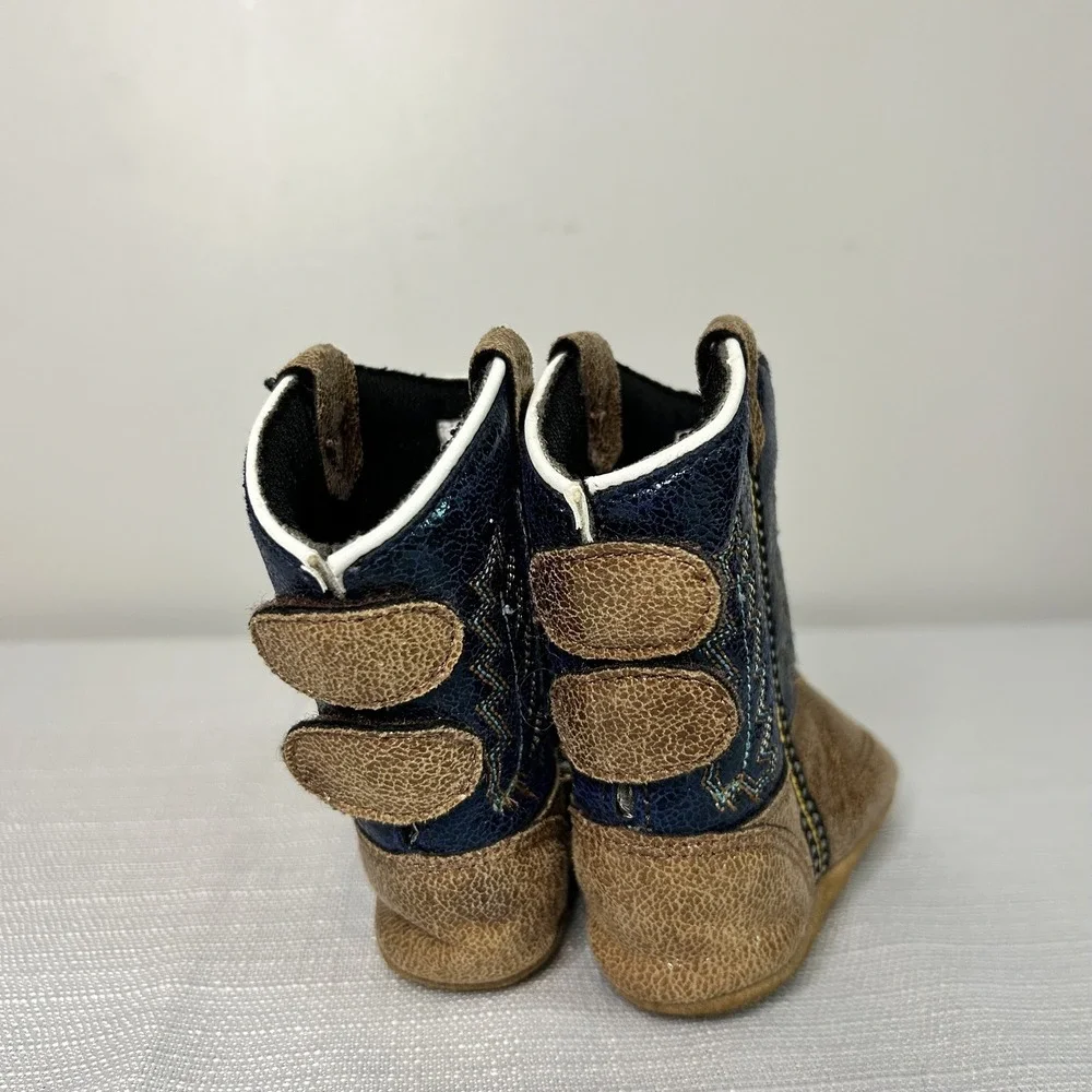 Old West Baby Infant Toddler Cowboy Boots Size 4 Navy Tan Western Soft Sole‎